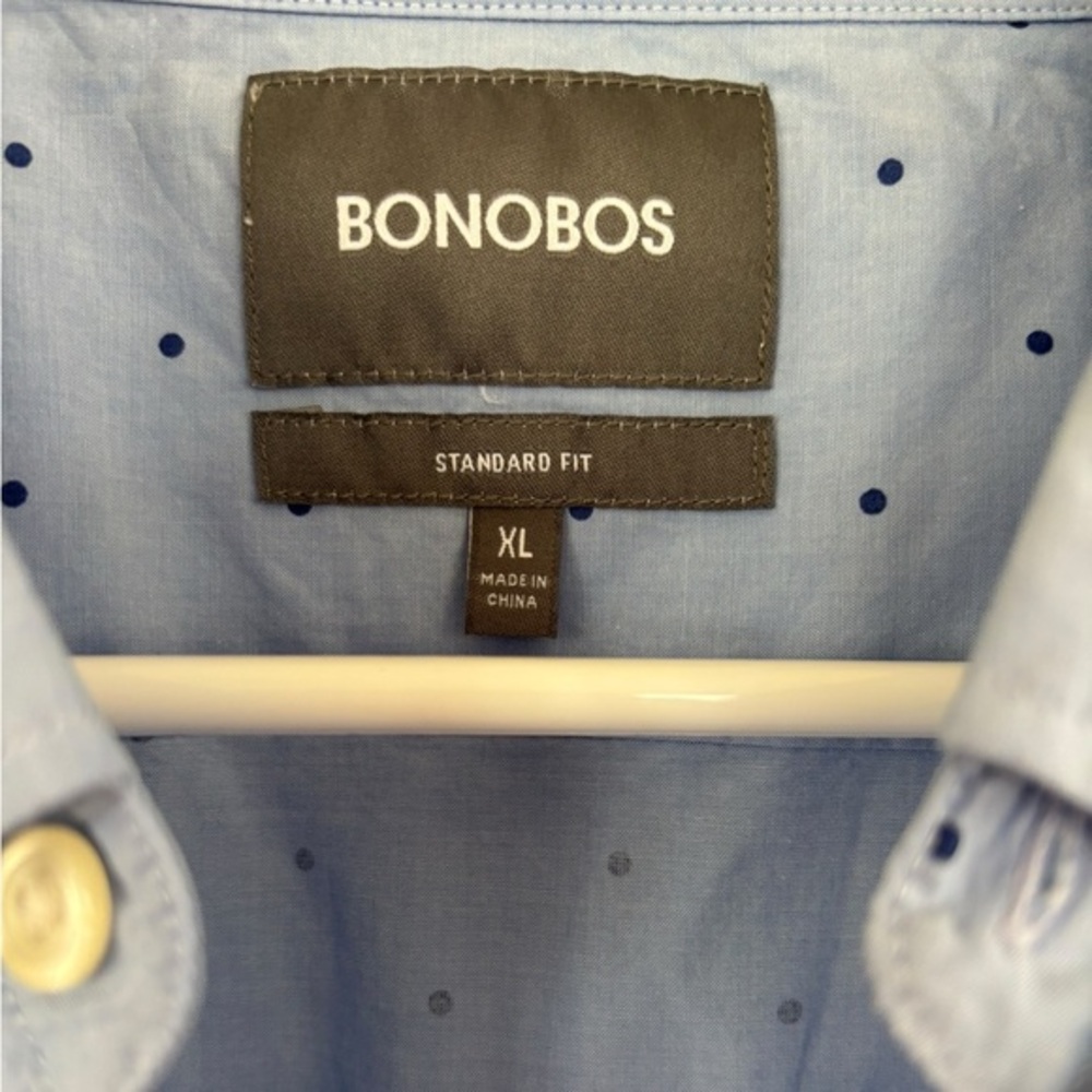 Bonobos Men's Sky Blue Polka Dot‎ Button Down Cotton Long Sleeve Shirt Size XL - Picture 3 of 5
